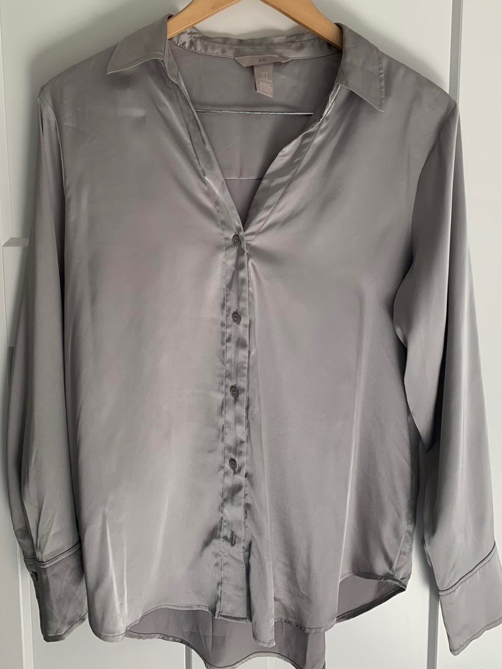 H&M Satin Button-Down Blouse - Gray